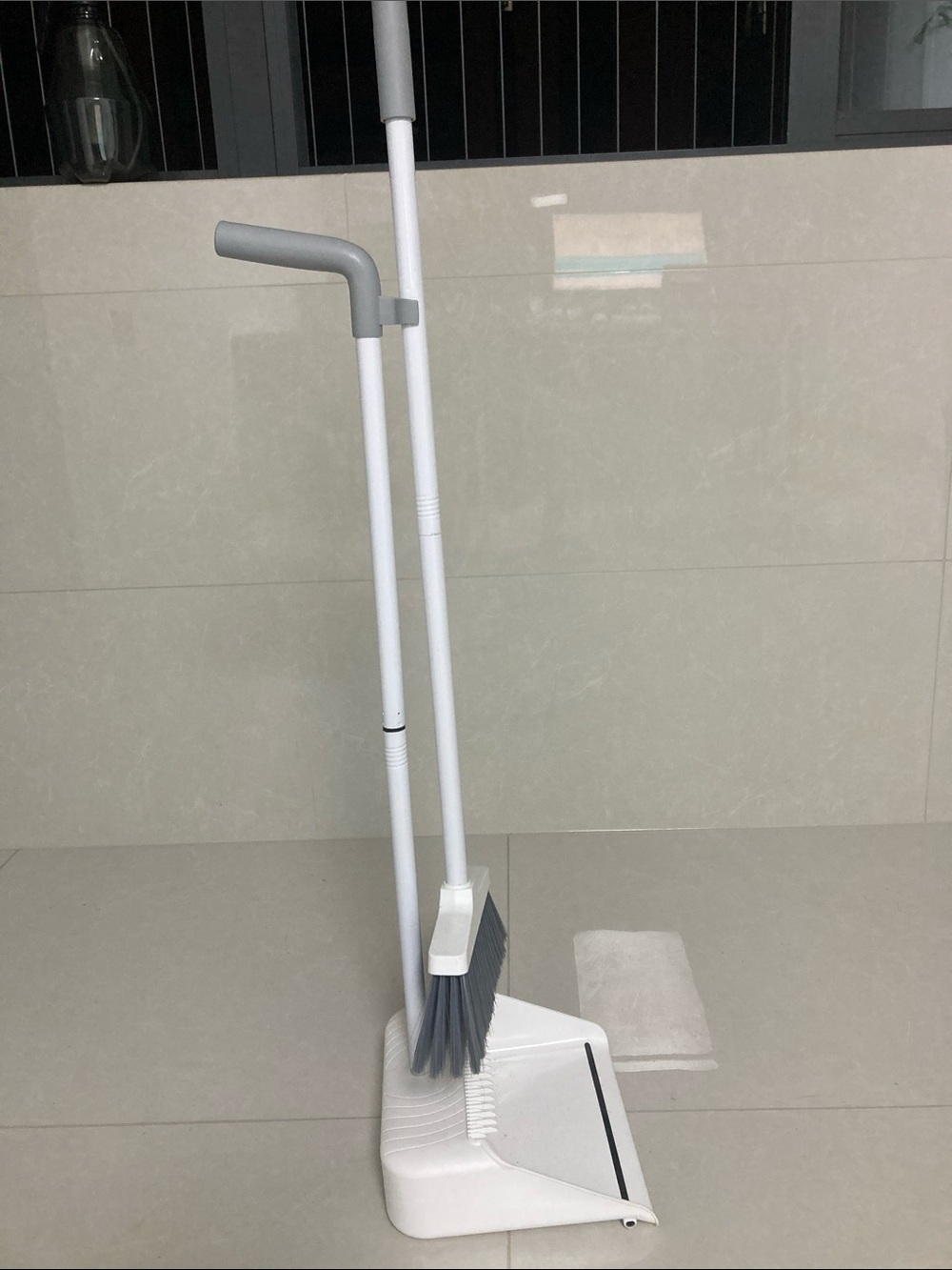 White & Gray Upright Broom and Dustpan Set - Home Kitchen